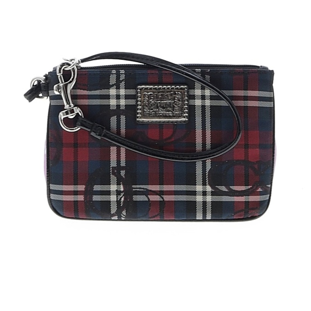 Coach Poppy Tartan Plaid Wristlet in Red and Blue
